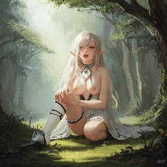 00319-[number]-3308585169-8k, masterpiece, high quality, 4k, best quality, nude, nsfw,  (ahegao), on knees, fantasy setting, elf girl, leaking