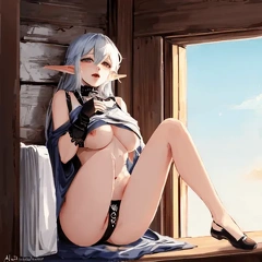 00435-[number]-2595962084-8k, masterpiece, high quality, 4k, best quality, panties, nsfw,  (ahegao), on knees, fantasy setting, elf girl, leaking