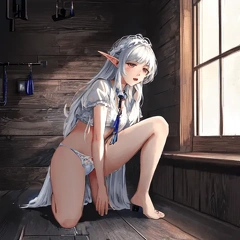 00464-[number]-23732432-8k, masterpiece, high quality, 4k, best quality, panties, nsfw,  (ahegao), on knees, fantasy setting, elf girl, prison