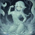 00066-[number]-3750764064-lineart, 2d, muscluar, absurdres, 1girl, ((monster girl, slime girl, slime, tentacles)), liquid, dripping, anthro slime, (furry