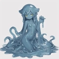 00026-[number]-3750764024-lineart, 2d, muscluar, absurdres, 1girl, ((monster girl, slime girl, slime, tentacles)), liquid, dripping, anthro slime, (furry