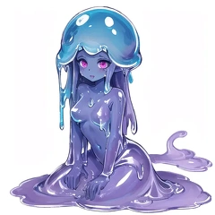 00068-[number]-4086419503-lineart, 2d, muscluar, absurdres, 1girl, ((monster girl, slime girl, slime, tentacles)), liquid, dripping, anthro slime, (furry