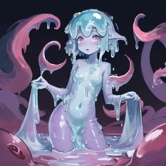 00041-[number]-4086419476-lineart, 2d, muscluar, absurdres, 1girl, ((monster girl, slime girl, slime, tentacles)), liquid, dripping, anthro slime, (furry