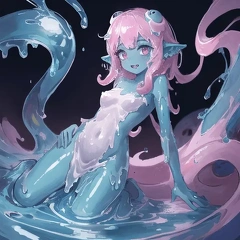 00071-[number]-4086419506-lineart, 2d, muscluar, absurdres, 1girl, ((monster girl, slime girl, slime, tentacles)), liquid, dripping, anthro slime, (furry