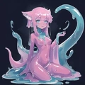 00013-[number]-4086419448-lineart, 2d, muscluar, absurdres, 1girl, ((monster girl, slime girl, slime, tentacles)), liquid, dripping, anthro slime, (furry
