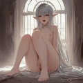 00347-[number]-3308585197-8k, masterpiece, high quality, 4k, best quality, nude, nsfw,  (ahegao), on knees, fantasy setting, elf girl, leaking