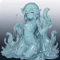 00084-[number]-3750764082-lineart, 2d, muscluar, absurdres, 1girl, ((monster girl, slime girl, slime, tentacles)), liquid, dripping, anthro slime, (furry