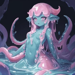 00061-[number]-4086419496-lineart, 2d, muscluar, absurdres, 1girl, ((monster girl, slime girl, slime, tentacles)), liquid, dripping, anthro slime, (furry