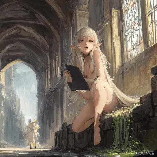 00337-[number]-3308585187-8k, masterpiece, high quality, 4k, best quality, nude, nsfw,  (ahegao), on knees, fantasy setting, elf girl, leaking.webp